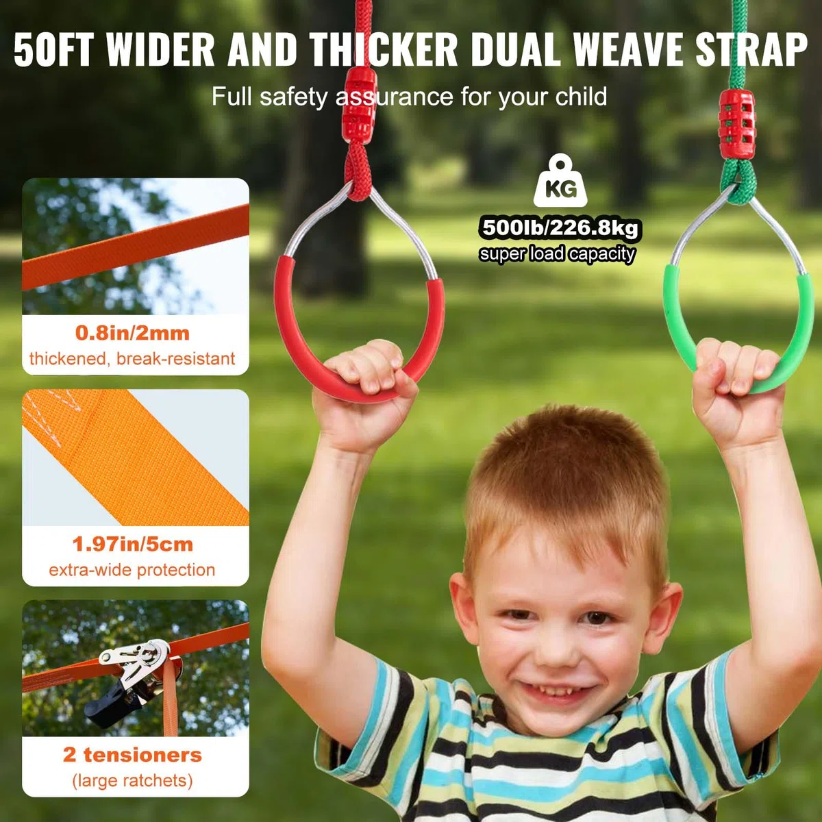 VEVOR Ninja Kit per Bambini Slackline da Arrampicata Percorso a Ostacoli 2x15,24 m Carico 226,8 kg 12 Ostacoli Attrezzatura da Gioco all'Aperto con Rete da Arrampicata Monkey Bar per Cortile Giardino