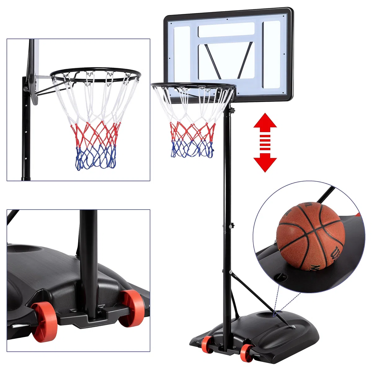 Yaheetech Canestro Basket Esterno Interno Camera Portatile con Colonna Tabellone Canestro Altezza Regolabile