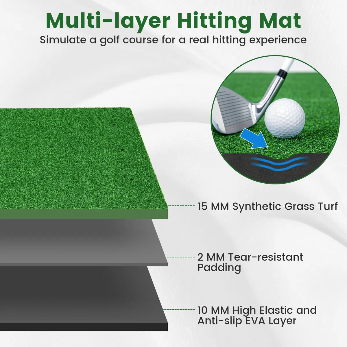 LIFEZEAL Tappetino da allenamento da golf con 2 tees, 6 fori e 2 bastoncini di allineamento, tappetino da colpo, da golf in EVA pieghevole e portatile, tappetino da esercizio per interni ed esterni