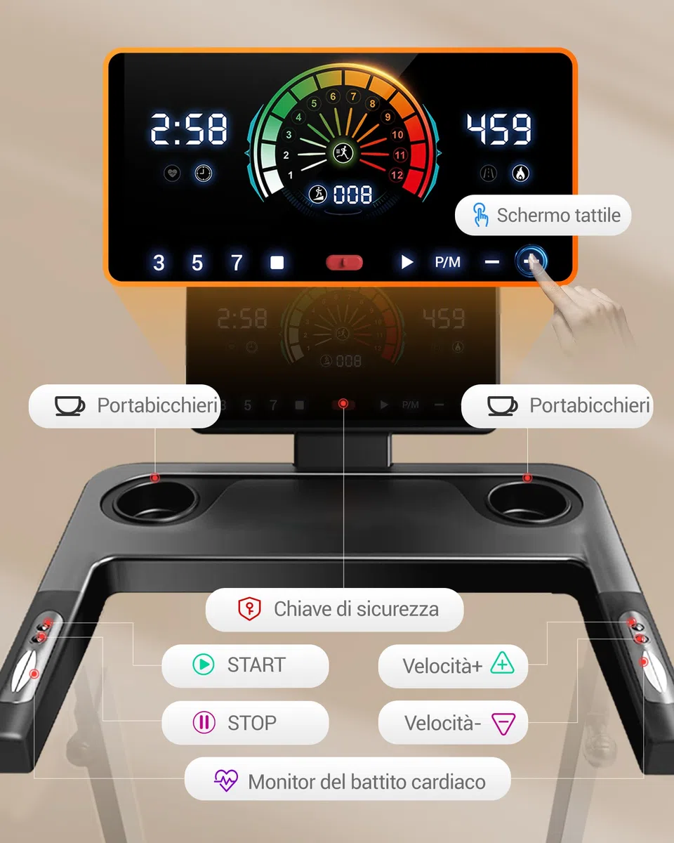 UMAY Tapis Roulant Salvaspazio con 16% Pendenza, 14KM/H Tapis Roulant Elettrico Pieghevole con Cardiofrequenzimetro, Tapirulan da Casa 3.5HP con Display LED, Carico massimo di 180 kg