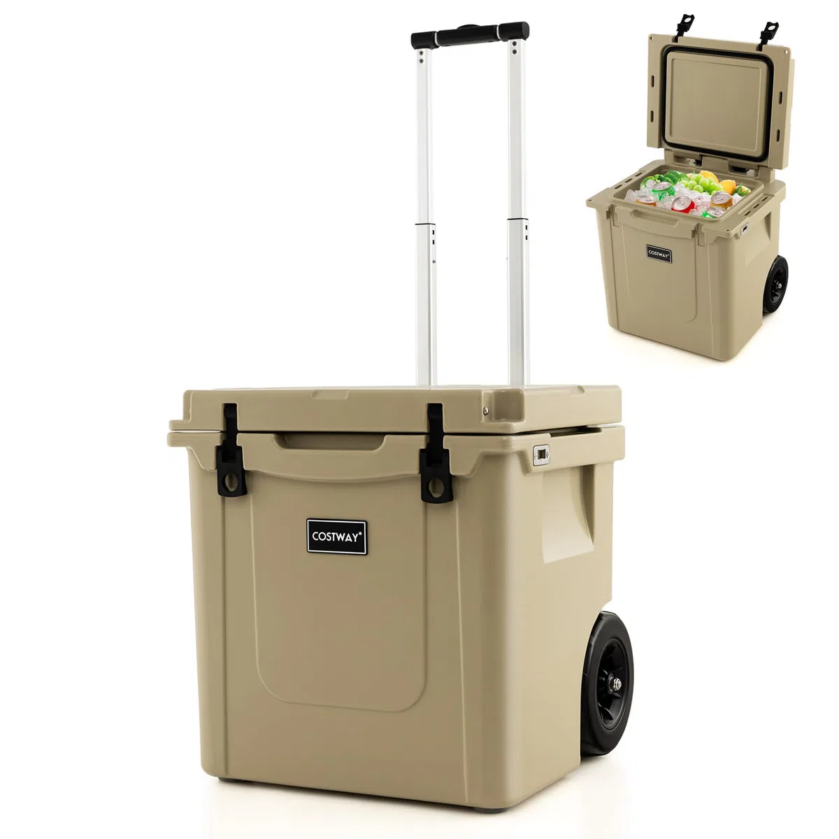 COSTWAY Borsa Frigo Portatile da 43 L, Ghiacciaia Portatile con Ruote, Maniglia in Alluminio, Apribottiglie, Frigo Portatile per Campeggio, Pesca, Viaggi, Spiaggia