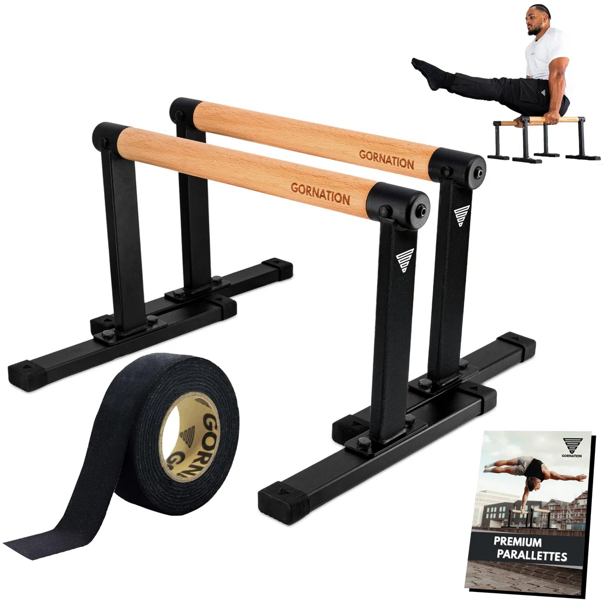 GORNATION Barre Parallele, Maniglie per Flessioni, Push Up Parallettes con Impugnatura in Legno per Calisthenics, Verticali sulle Mani, Piegamenti, per Fitness a Casa