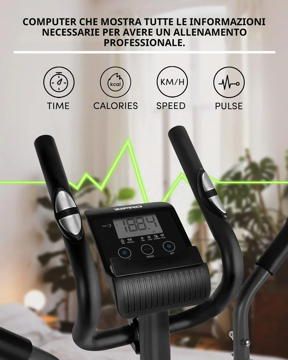 Zipro Crosstrainer Shox, Ellittico fino a 120 kg, Attrezzo cardio per la casa, Macchina da allenamento cardio, Ellittica, Cyclette, 8 livelli di resistenza