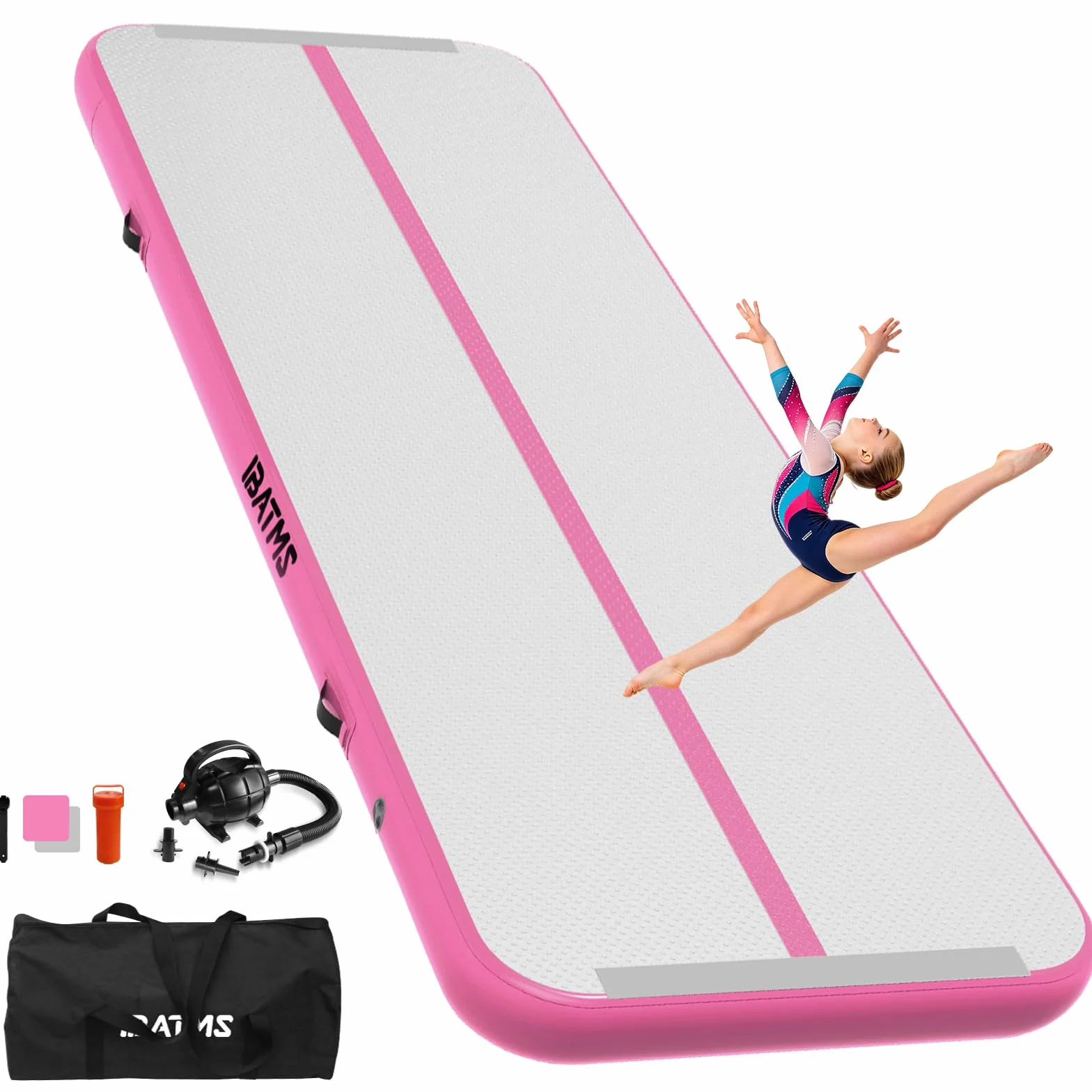 IBATMS Air Track Ginnastica Artistica 3/4/5/6 Metri, Tappeto Ginnastica Artistica da Casa con Pompa Elettrica, Tappetino Gonfiabile per Allenamento Yoga Cheerleading Fitness