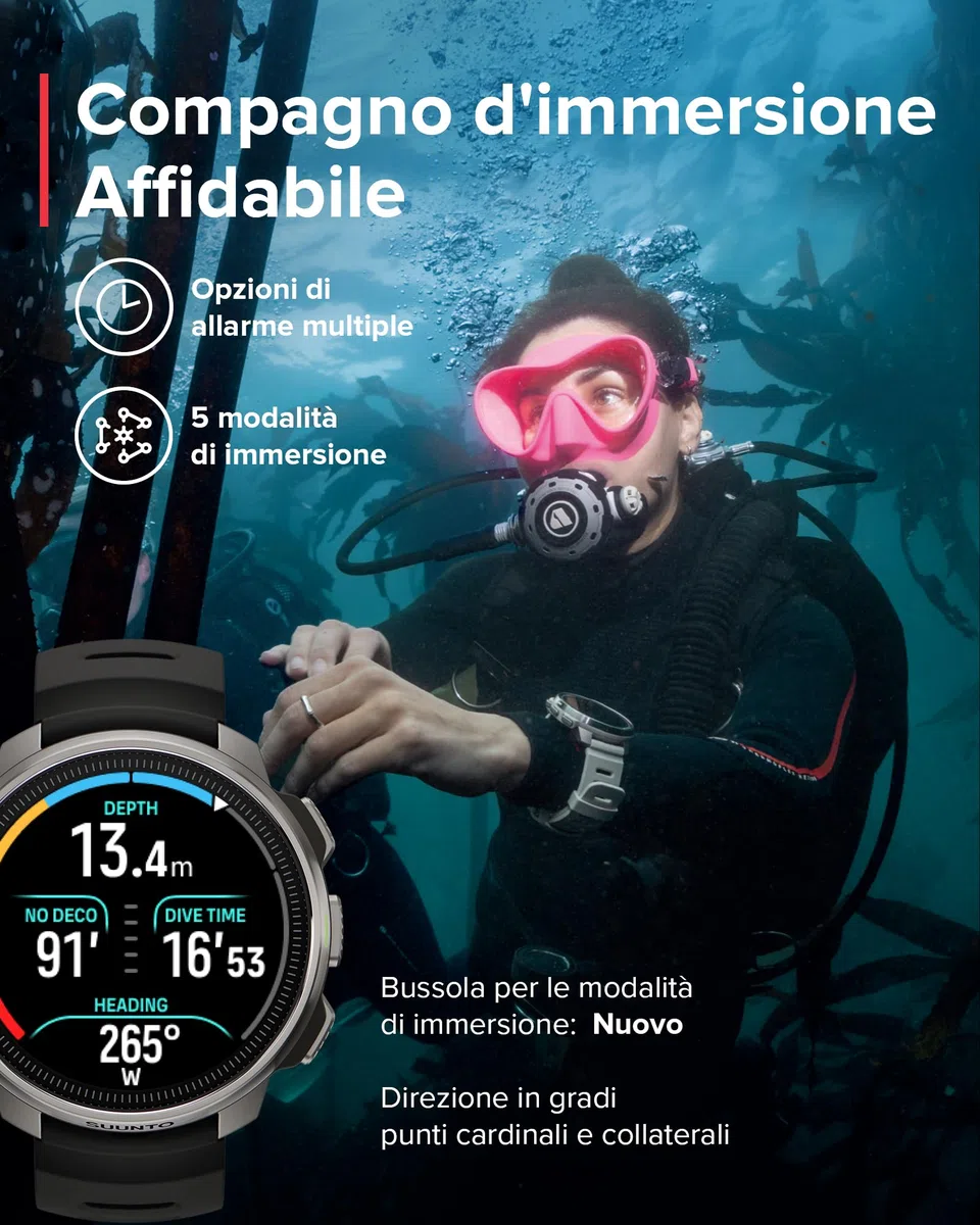 SUUNTO OCEAN Orologio Subacqueo e Sportivo Uomo, Schermo AMOLED, 10ATM/7 Bar, Dualband GNSS Mappa Offline, GPS Activity Tracker, 95+ Sports, Cardiofrequenzimetro, Autonomia 60H in Modalità Immersione