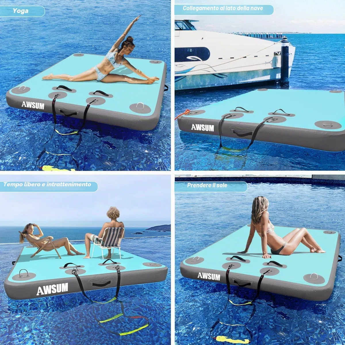 AWSUM Piattaforma gonfiabile per il nuoto Air Dock Piattaforma galleggiante Dock galleggiante Dock gonfiabile per lago, piscina, spiaggia, oceano
