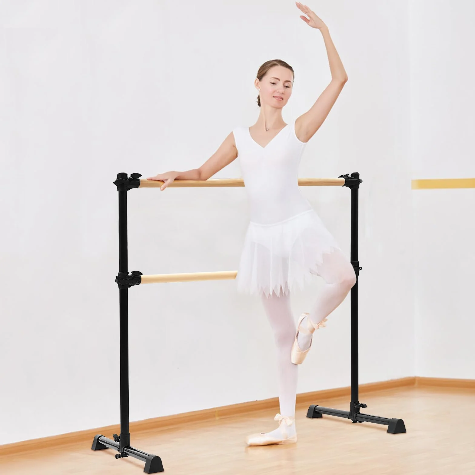LIROPAU Doppia barra per balletto, autoportante, con piedini antiscivolo, altezza regolabile da 15 a 122 cm, per ragazze e adulti