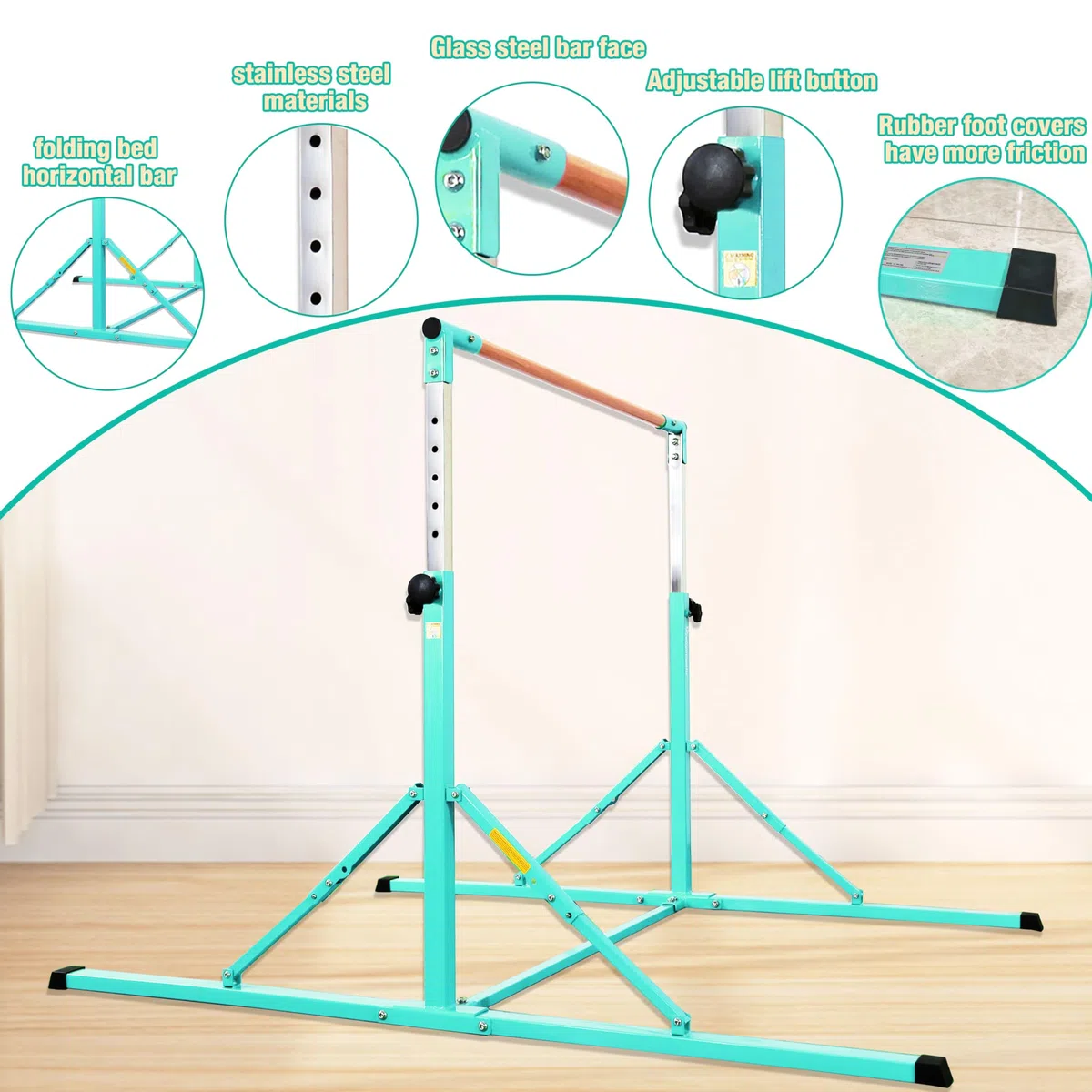 Barra da ginnastica senza oscillazione, base lunga 1,8 m, per bambini, super facile da piegare, barra per ginnastica regolabile, per bambini