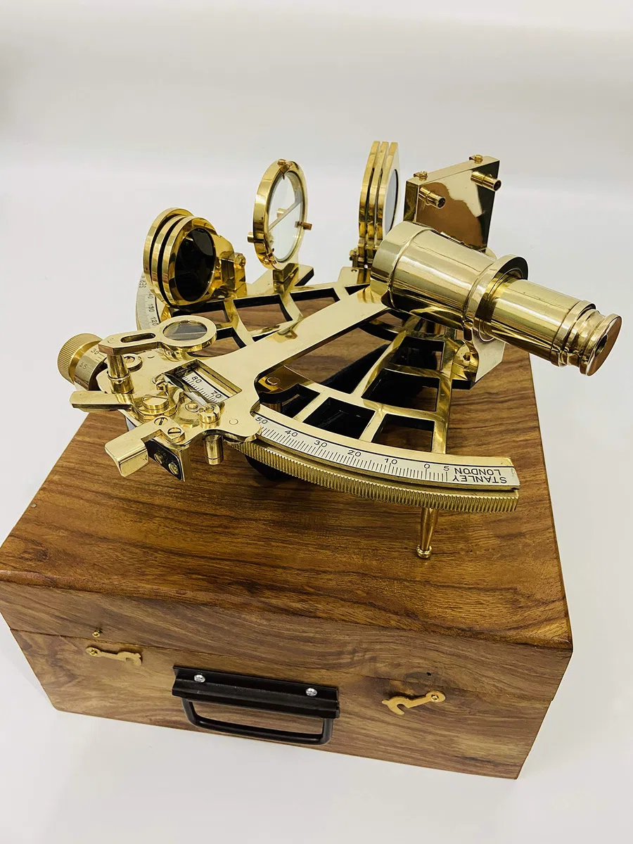 Sestante nautico in ottone da 23 cm fatto a mano e lucidato con scatola di legno | Sestante per navigazione | Vero sestante | Astrolabio nautico antico vintage collezionabile regalo