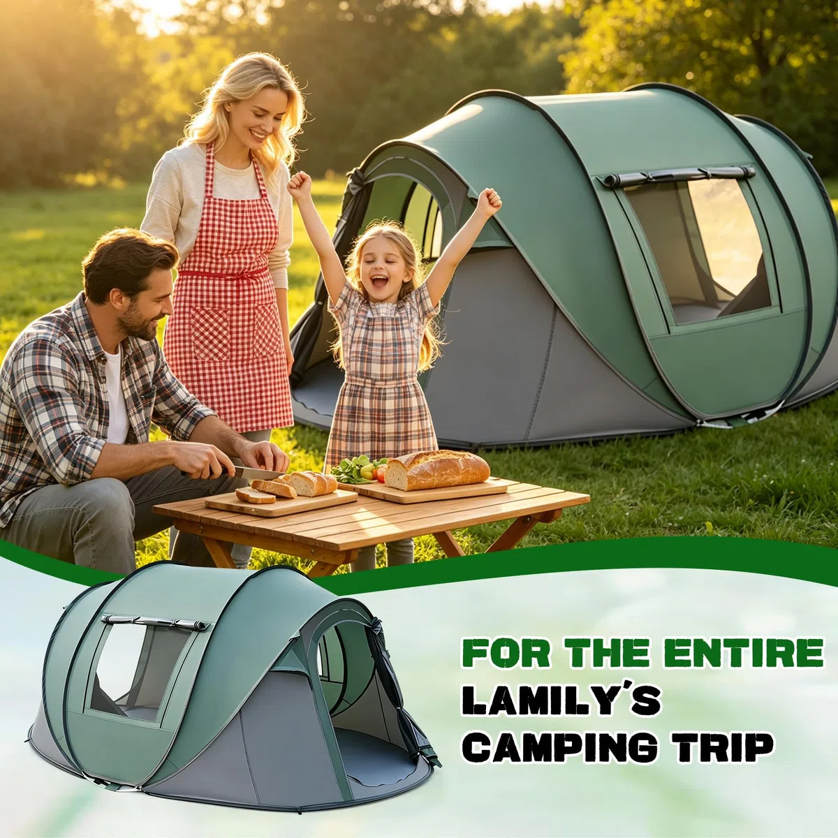 Tenda da Campeggio Pop-up per 4-5 Persone, Tenda Automatica in 3 Secondi, Impermeabile, Protezione Solare, Tenda Familiare a Cupola Portatile Leggera per Campeggio All'aperto