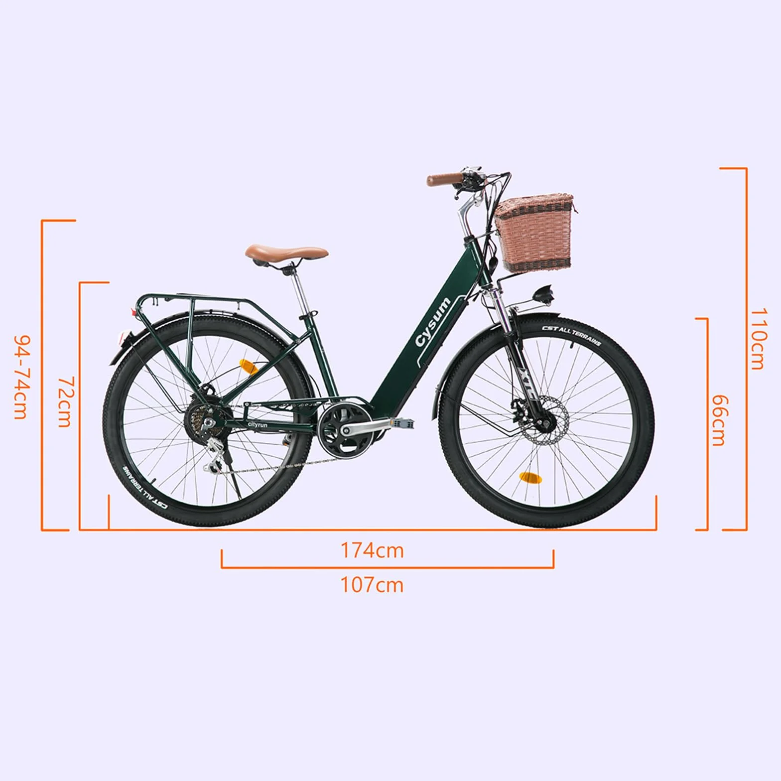 cysum cityrun bici elettrica donna, 26'' pedalata assistita Bicicletta Elettrica, City E-bike per adulti, 250W motore 25km/h, 36v 360WH batteria al litio, gamma 80KM, lcd dispaly