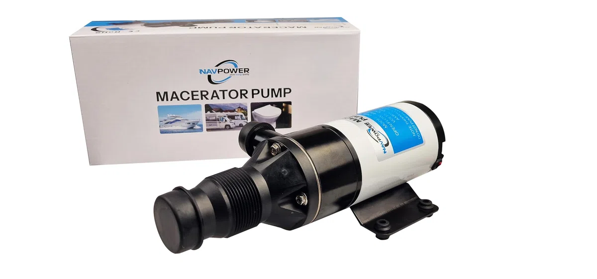 NAVPOWER Pompa Maceratore 12V per Toilette WC – Scarico Rapido, Tritura Rifiuti, Ideale per Barca, Camper e Applicazioni Marine