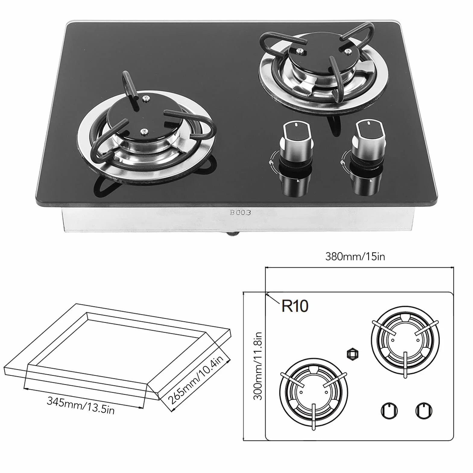 Fornello a Gas Per Camper 2 Fuochi Piano Cottura a Gas Utensili da Cucina Per Esterni Pannello in Vetro Temperato con Potenza 1,8 KW Per Barca Caravan Camper
