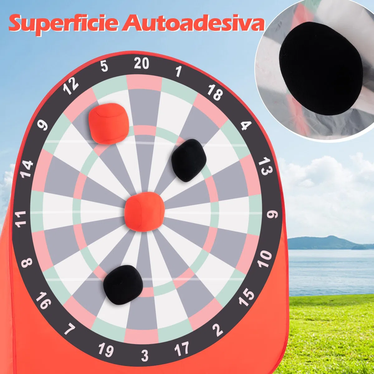 GYMAX Pallone Gigante da Freccette, Grande Bersaglio per Freccette Pieghevole con 4 Palloni, Borsa da Trasporto, Tabellone dei Punti Chiaro, Set di Gioco per Raduni, Picnic, Feste