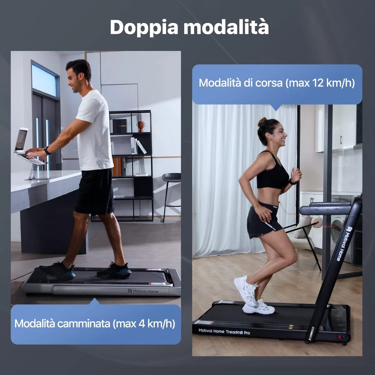 Mobvoi Home Tapis Roulant AI Intelligente 3 in 1 per casa e ufficio Supporto per Tapis Roulant per Tazza Telefono Laptop Ampia Area di Corsa Display a LED TicSports Zwift Kinomap APP 12km/h 120kg