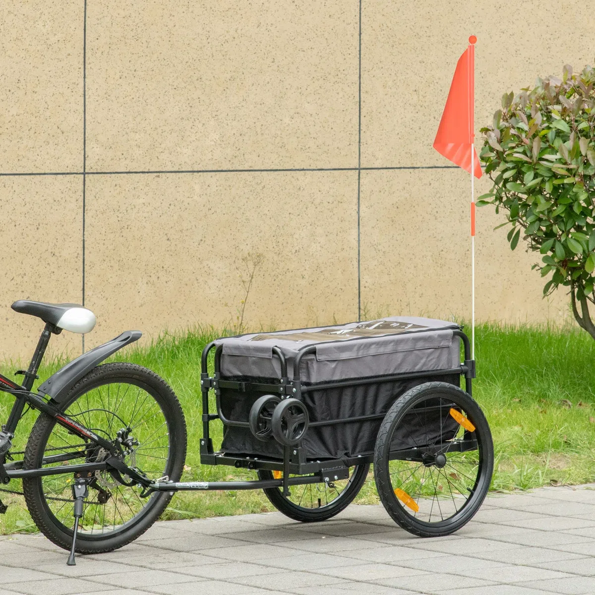 HOMCOM Rimorchio per bicicletta 2 in 1, rimorchio da trasporto, pneumatici da 20 pollici, capacità di carico 40 kg, in acciaio, tessuto Oxford, nero+grigio, 130 x 64 x 64/103 cm