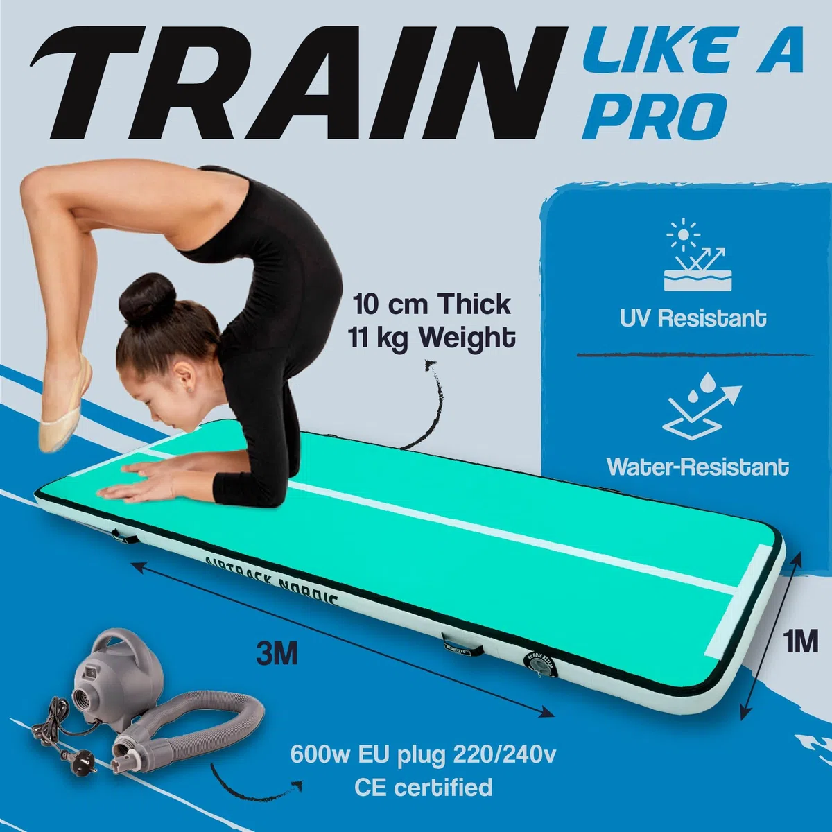 AirTrack Nordic Home Special Edition Air Track 3m/4m/5m/6m/7m/8m con pompa ad aria, tappeto ginnastica artistica da casa, tappetino gonfiabile resistente e facile da trasportare, per ginnastica, yoga
