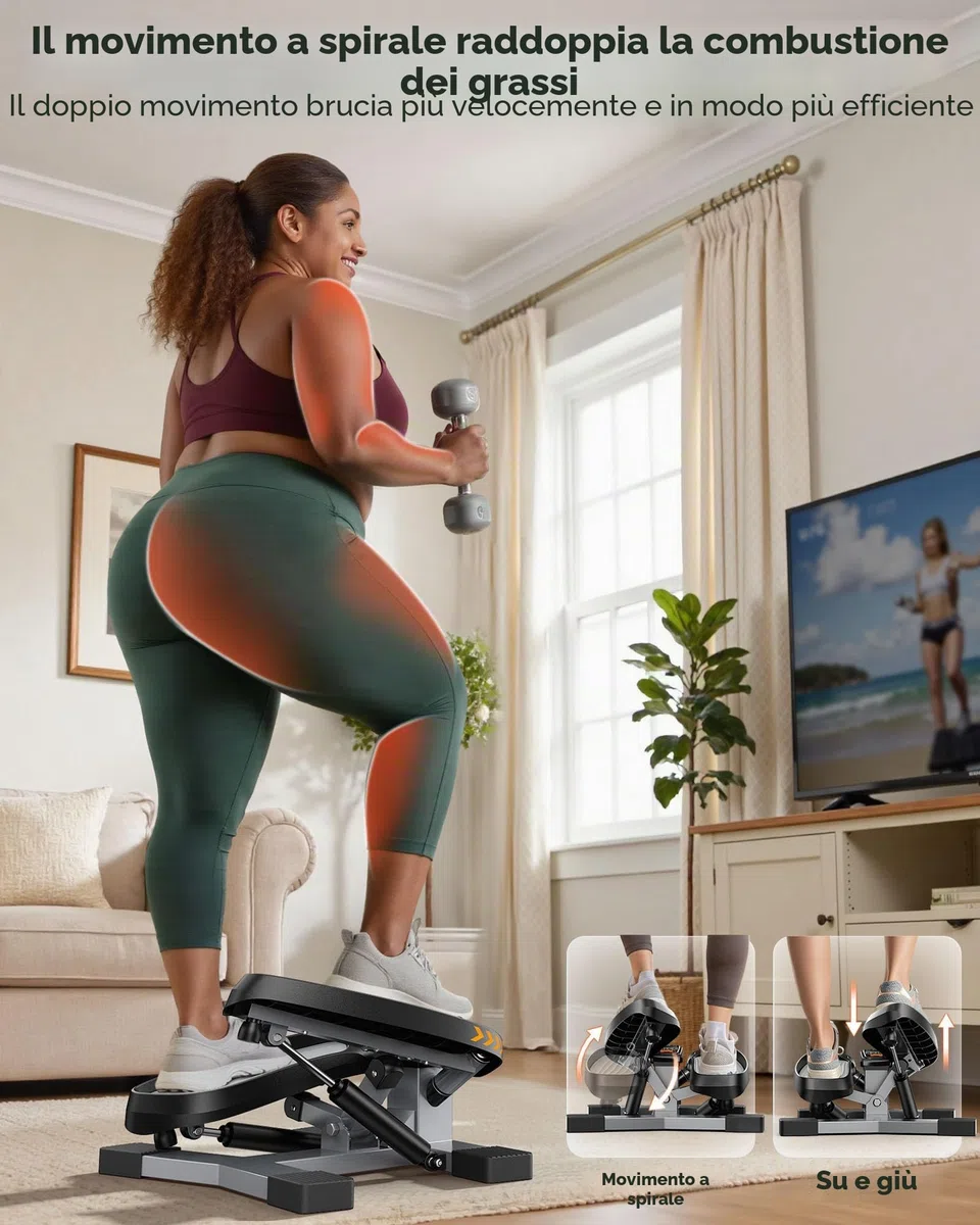 Sportsroyals Stepper Fitness 3in1 | Mini Stepper Fitness Casa con Bande di Resistenza + Monitor LCD, 150 kg