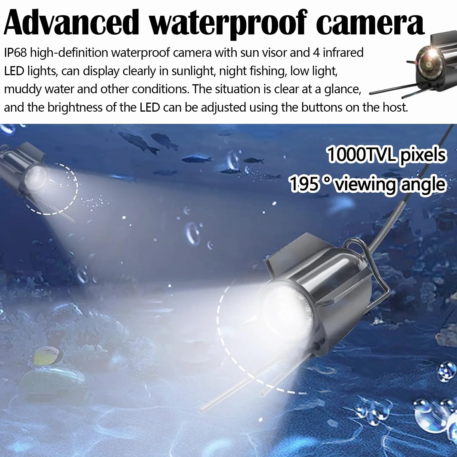 Telecamera Subacquea Pesca, Ecoscandaglio da Pesca Impermeabile IP65 Fish Finder con 5" IPS Display 8000mAh Batteria 30m Cavo 220° Visione Notturna Grandangolare per Pesca in Mare Pesca su Ghiaccio