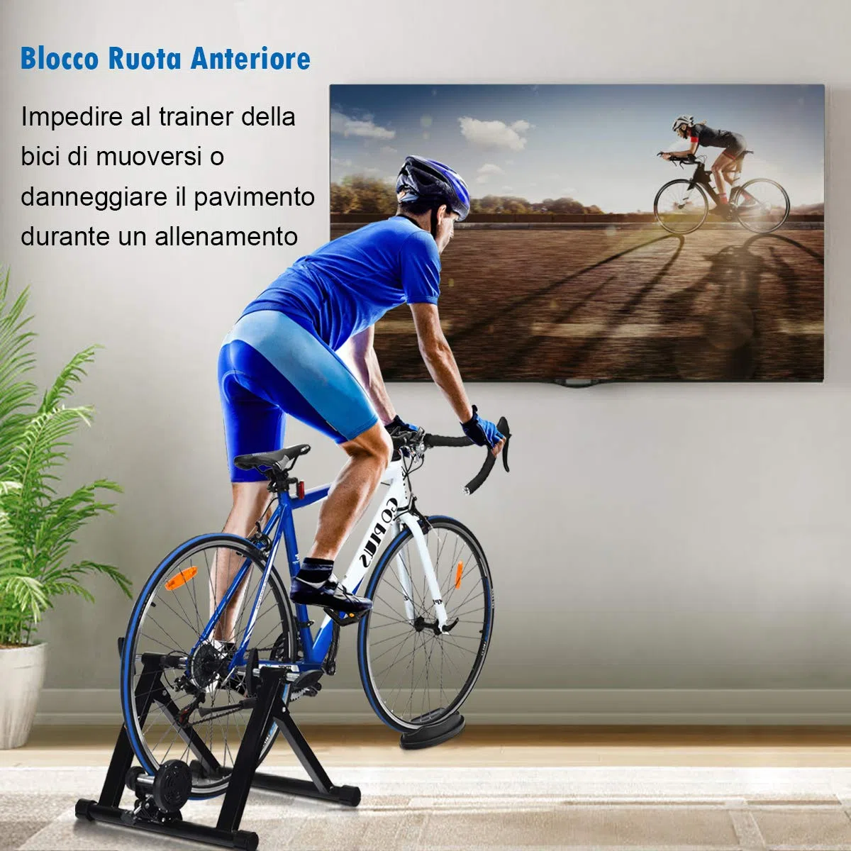 GOPLUS Rullo Allenamento da Ciclismo, per Ruote di 26-28 Pollici, Senza Filo, Pieghevole da Trasport e Stoccaggio, Fissato da Pomolo, Ideale per Interno, Acciaio, 54x50x39,5 cm, Nero