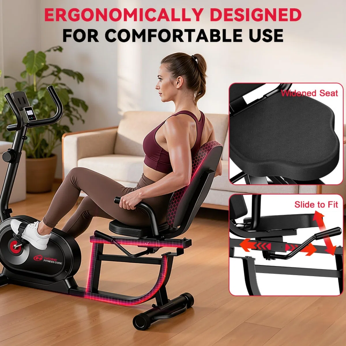 Cyclette da Seduti per Casa, Cyclette Orizzontale Magnetica con Schienale Ergonomico, 16 Livelli di Resistenza, Display LCD, Ideale per Cardio e Recupero, 150KG