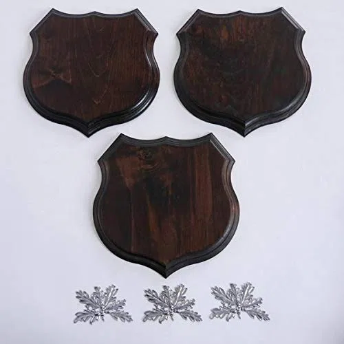 GTK – 3 X scudo di maialino selvatico a forma di scudo tropicale, AF 19 cm, con copertina in foglia di quercia, colore: argento
