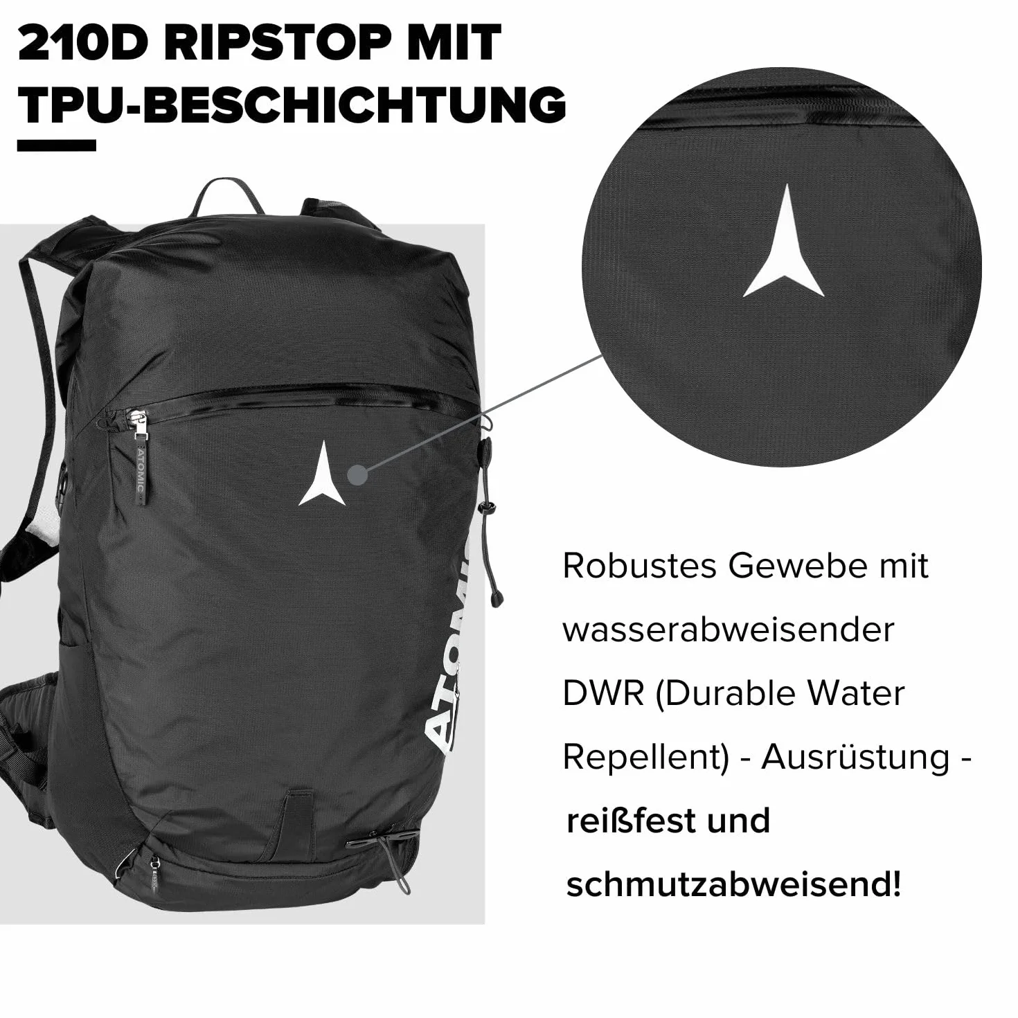 ATOMIC Backland 30+, zaino da sci leggero con chiusura rolltop, zaino da trekking alpino, con spazio di oltre 30 l, robusto e versatile zaino da sci con cintura in vita