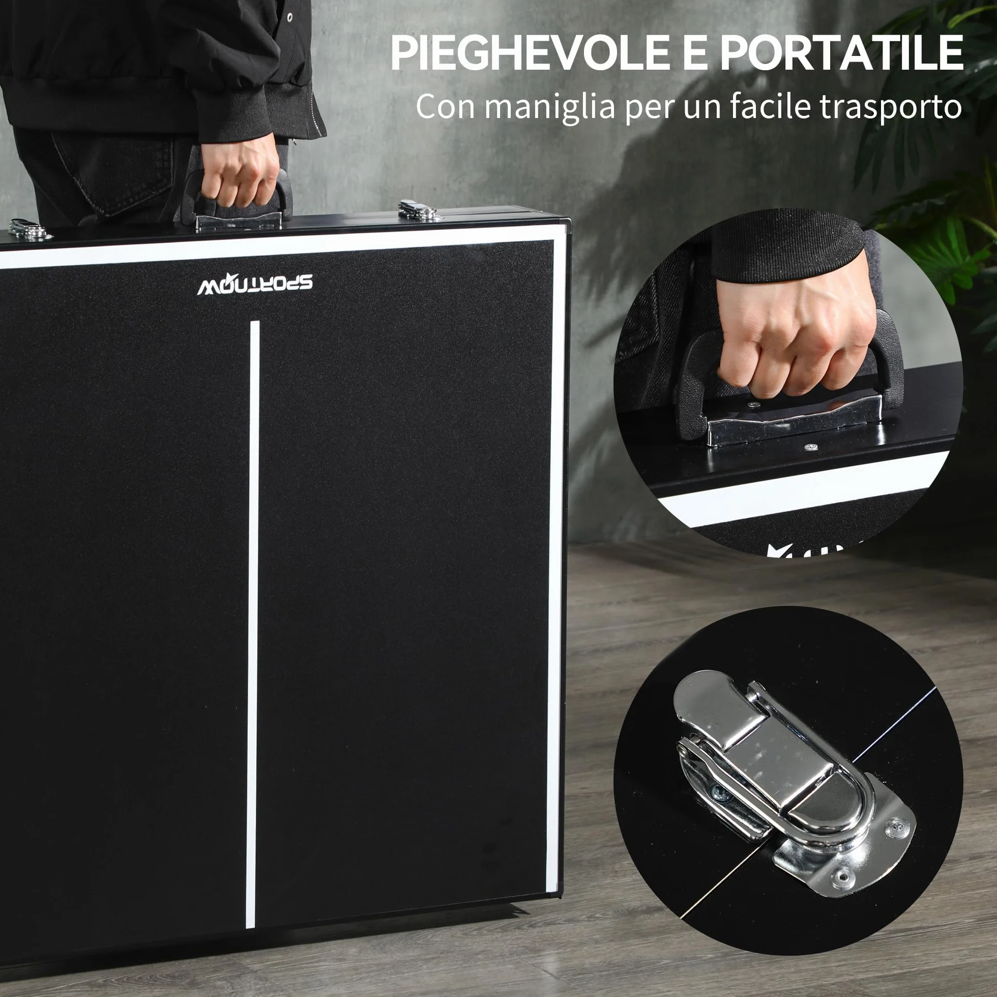 SPORTNOW Tavolo Ping Pong Pieghevole con Rete da Gioco e Maniglia da Trasporto, Tavolo da Ping Pong in Alluminio e MDF, 152x76x72 cm, Nero