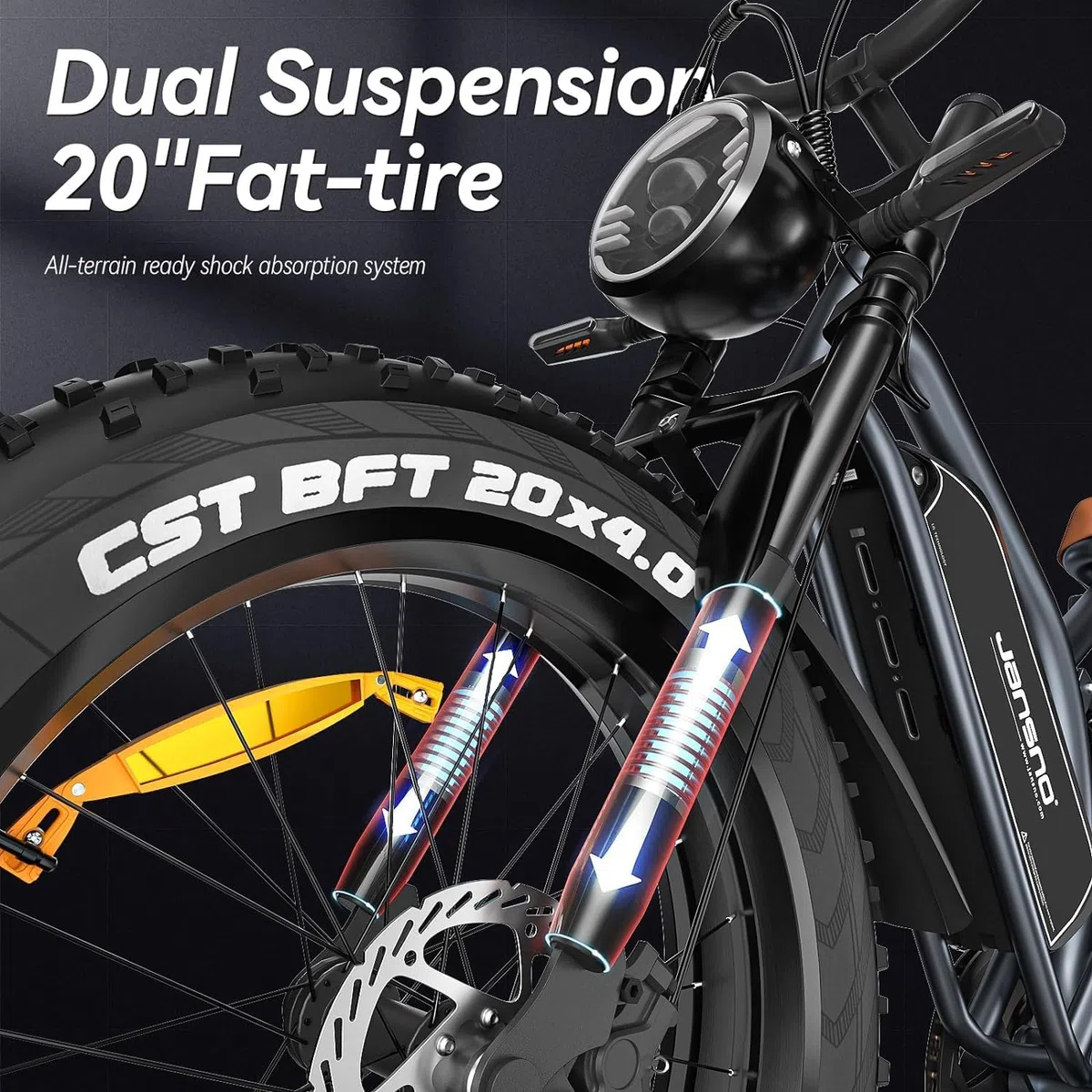 JANSNO Bicicletta Elettrica 20" x 4.0 Fat Tire, 7 Velocità Bici Elettrica, Freni a Disco Meccanici Anteriori e Posteriori, E-Bike per Adulti, Batteria Rimovibile 48V 17Ah