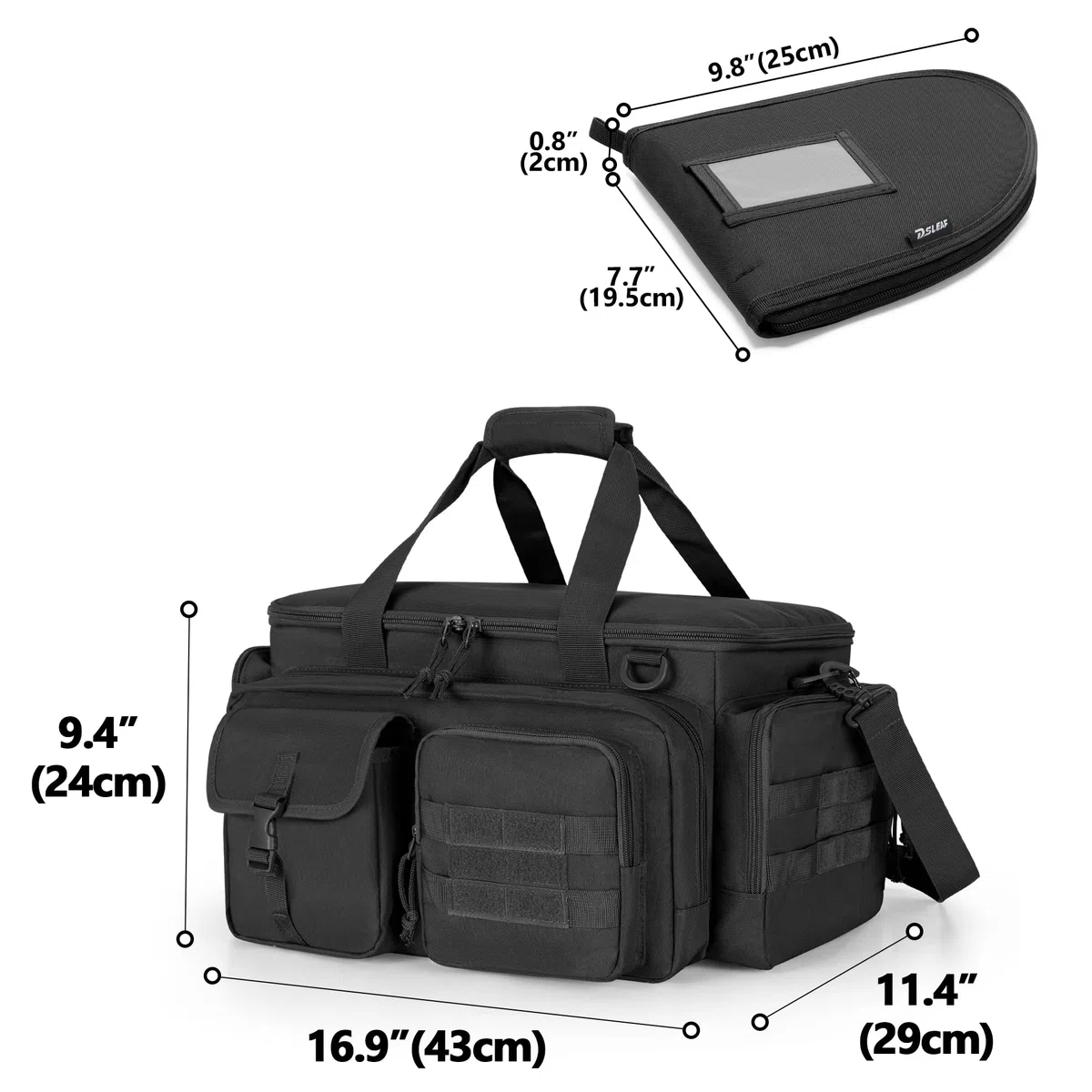 DSLEAF Sac tactique pour pistolet avec 4 étuis à pistolet, sac de sport rembourré avec 16 emplacements pour magazines et poches supplémentaires pour munitions et essentiels (brevet en instance)