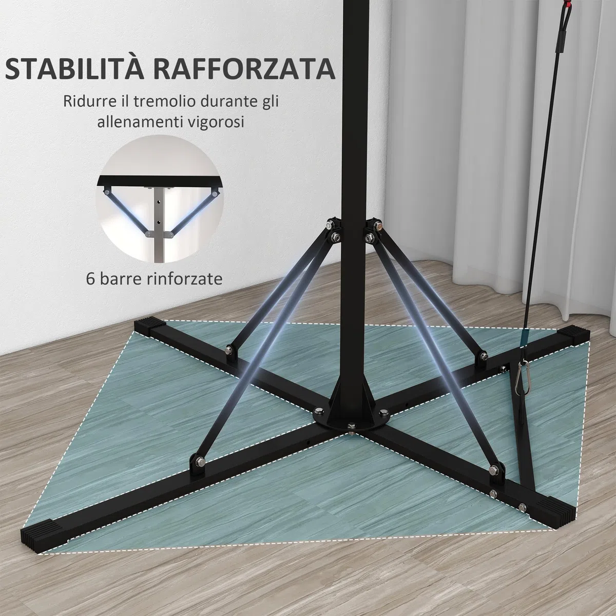 SPORTNOW Supporto Sacco Boxe ad Altezza Regolabile con 6 Barre di Rinforzo e Palla Veloce, Stazione da Sacco, Staffa per Sacco da Boxe da Terra in Acciaio, 160x145x175-220 cm, Nero