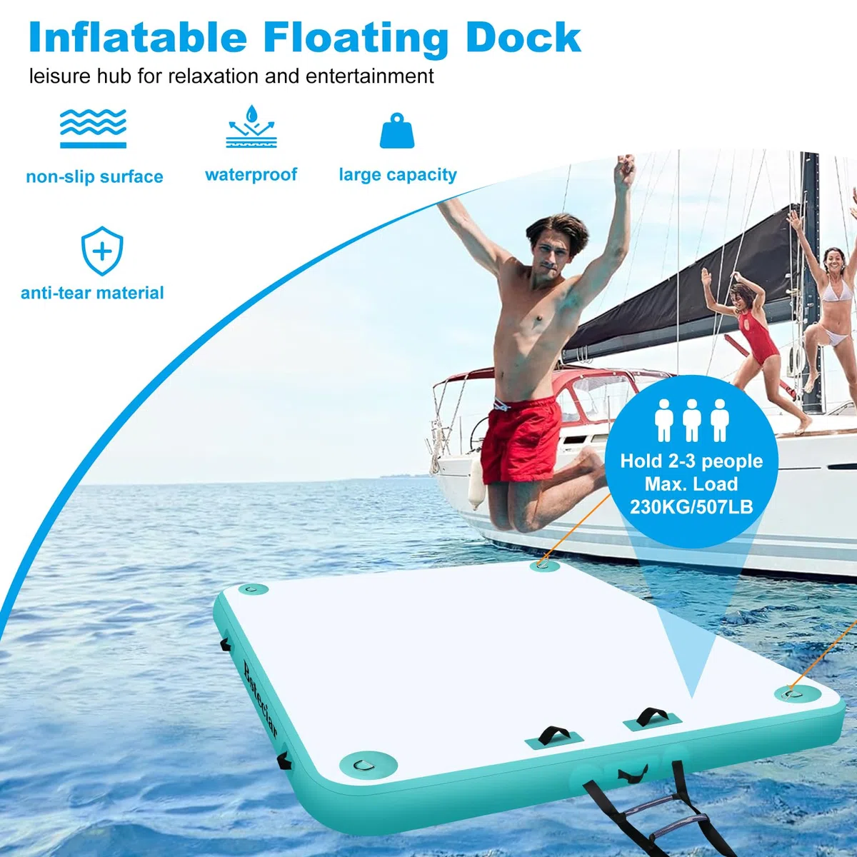 Piattaforma Galleggiante Gonfiabile Per 2-6 Persone con Pompa, Corda Scala Staccabile e Bolsa de Transporte Pontile Galleggiante Gonfiabile Per Piscina Spiaggia Lago Oceano