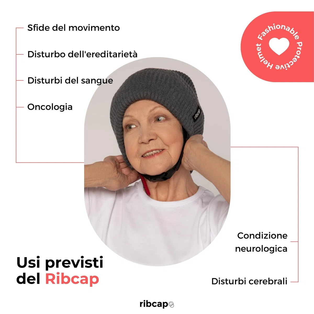 Ribcap Lenny Casco Protettivo di Grado Medico | Grigio | Casco Morbido per Epilessia | Casco Protettivo per Convulsioni