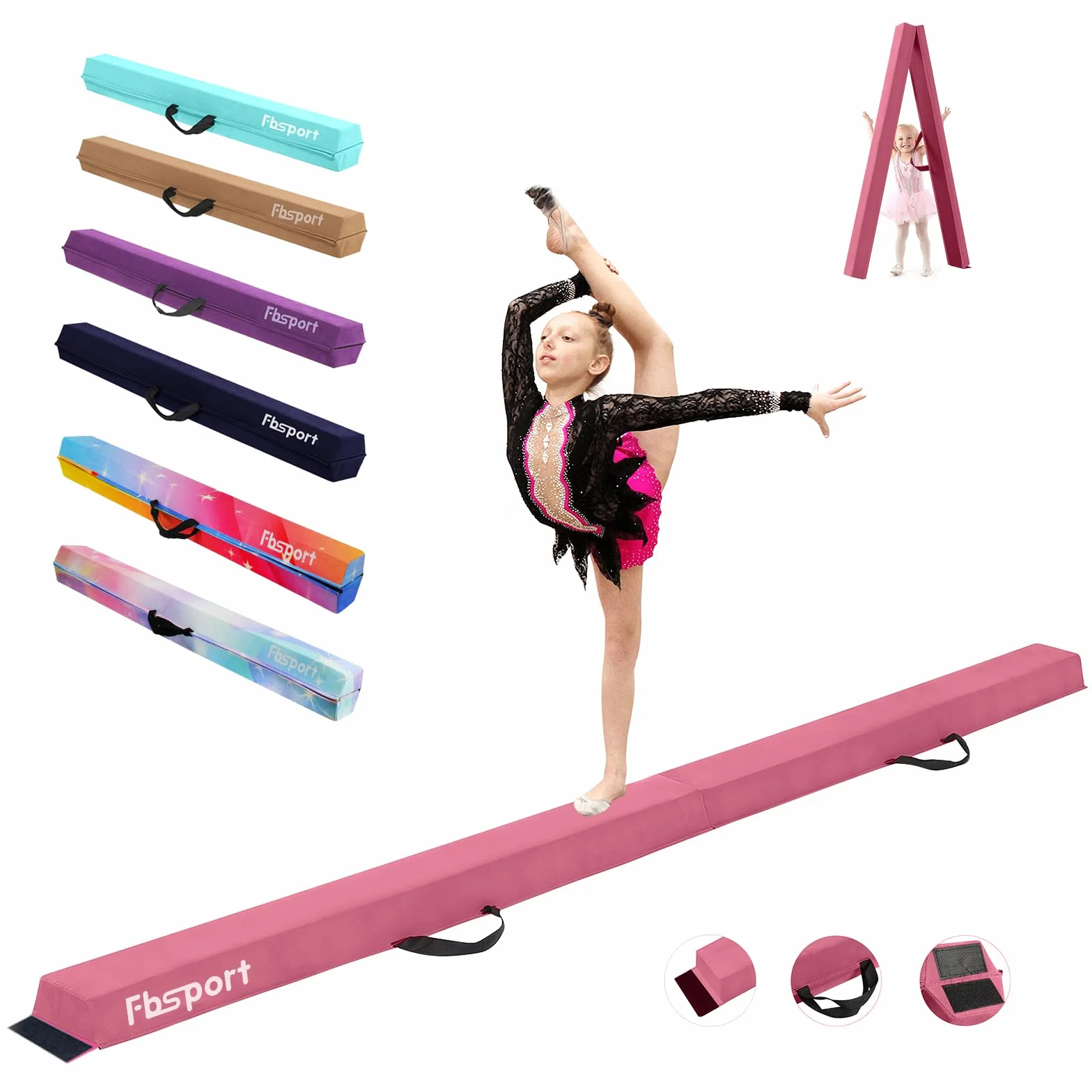 FBSPORT Trave Ginnastica Artistica 240/270/300 cm Trave da Pavimento Tappeto Artistica Trave di Equilibrio Pieghevole, Trave di Equilibrio per Ginnastica a Strati Floccanti, Equilibrio per Bambini