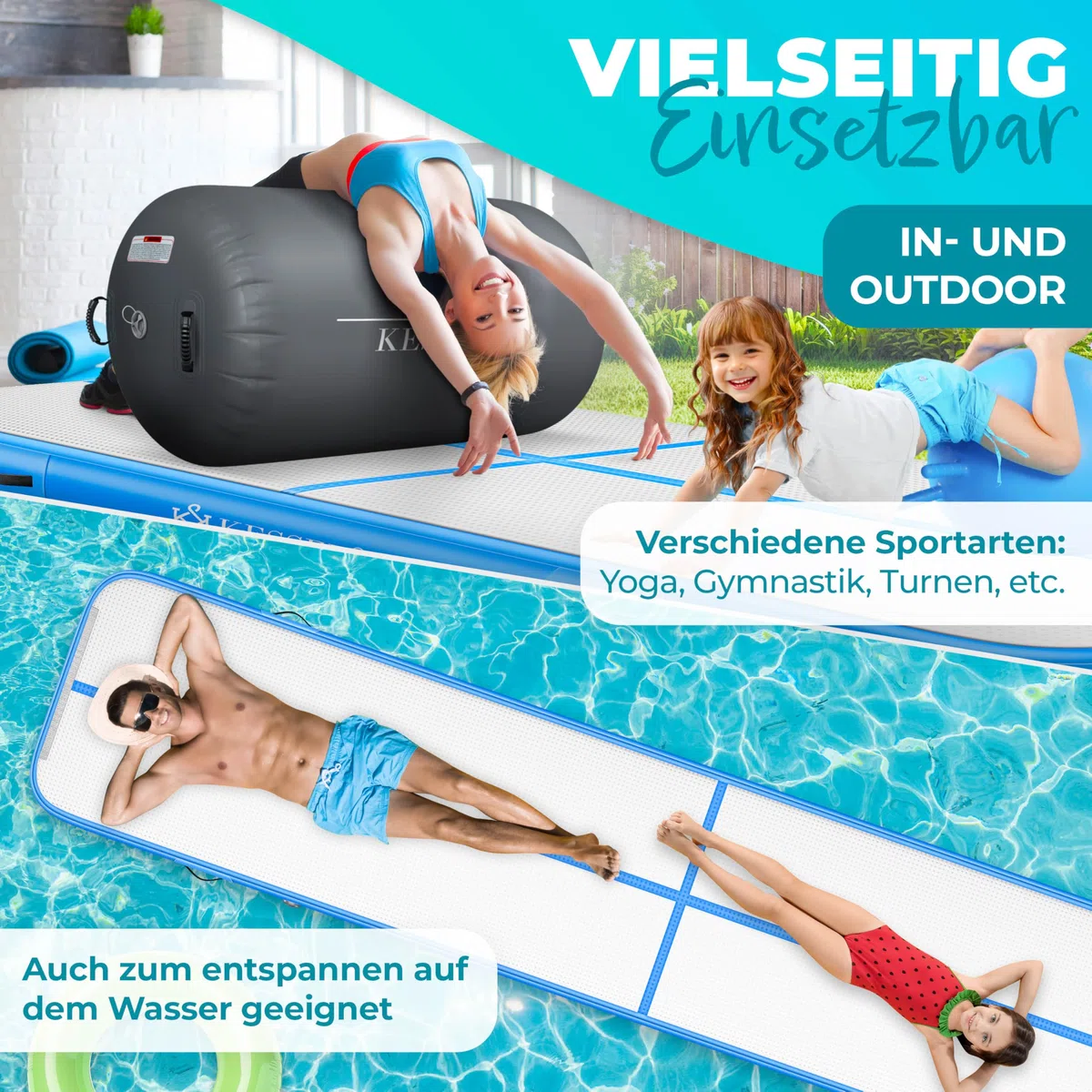 KESSER® Tappeto da palestra, con Borsa di Trasporto e Pompa ad Aria Elettrica, Yoga, Fitness, Tumbling, Ginnastica, Tappeto da allenamento, Gonfiabile