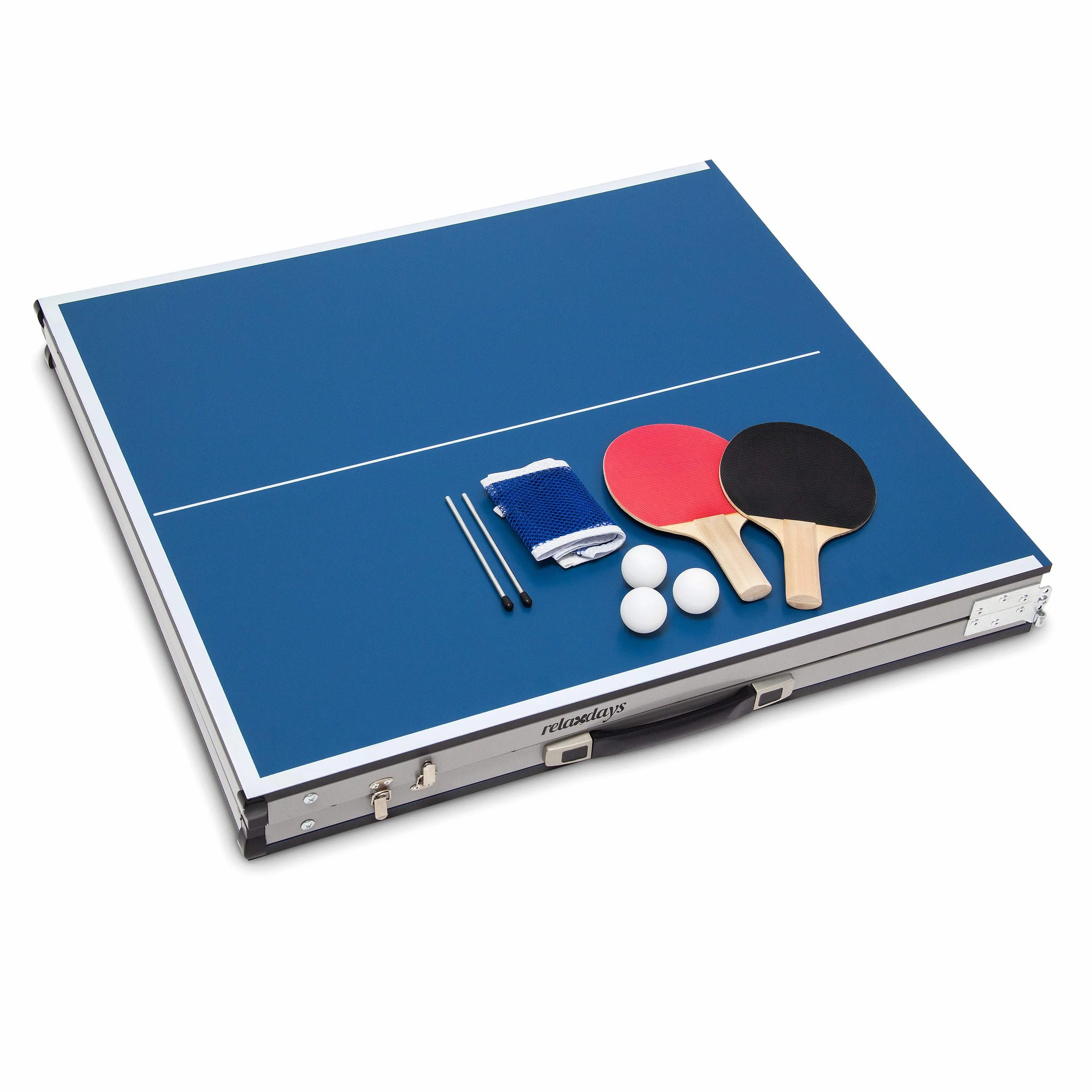 Relaxdays Tavolo Ping Pong, HLP 71 x 150 x 67 cm, Trasportabile, Rete, Palline, Racchette, Interni, MDF e Metallo, Blu