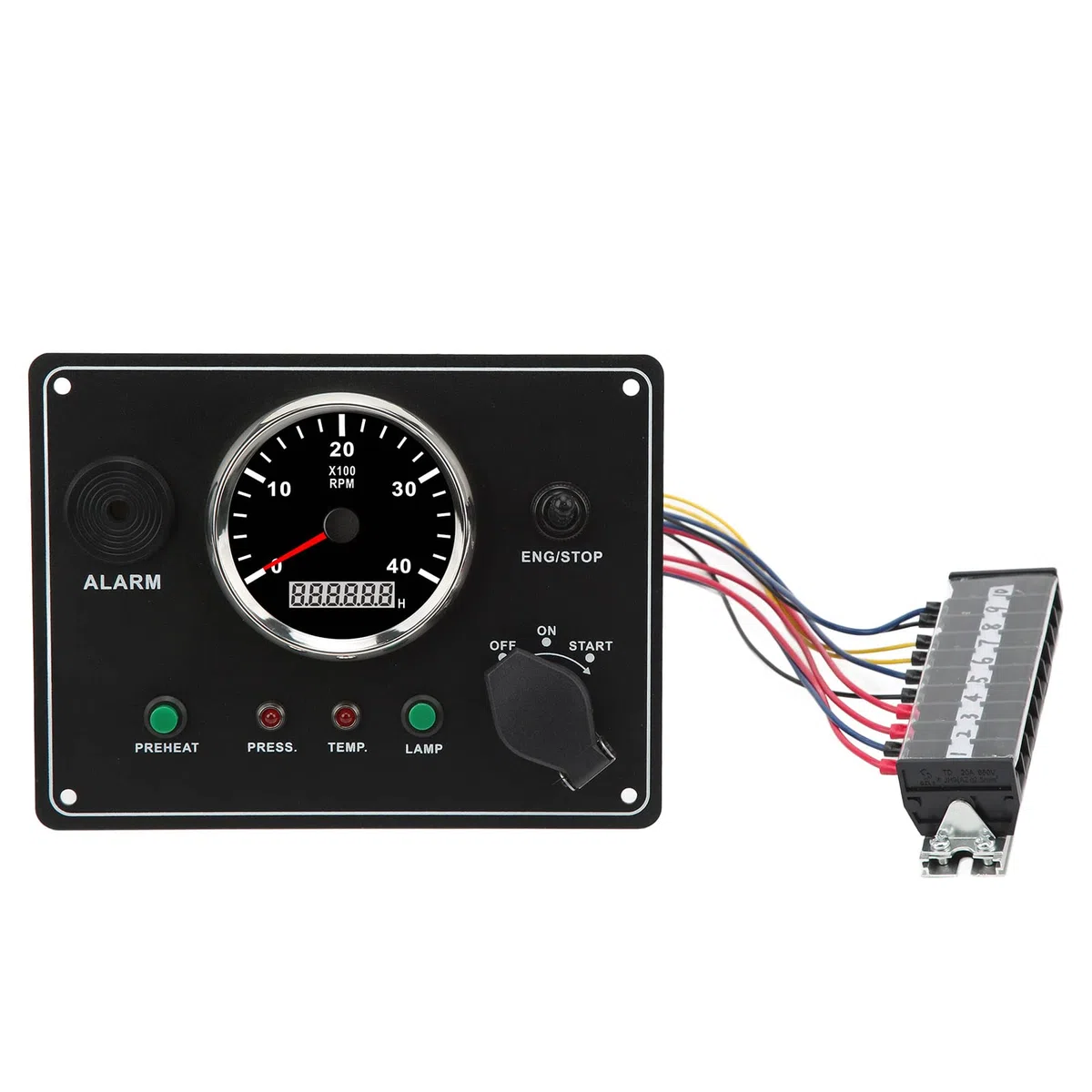 Tbest Dallifunzione del Cruscotto della Barca Multifunzione 4000 Giri/Min Retroilluminata RV con Funzione di Allarme per Yacht Marino Realizzato in Vetro Temperato in Acciaio (12V)