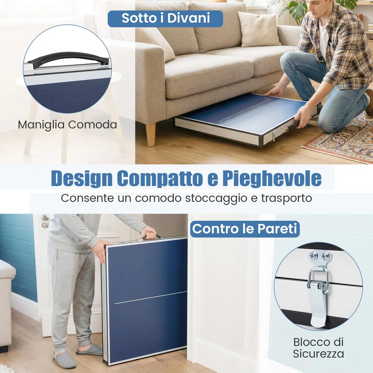 COSTWAY Tavolo da Ping Pong Pieghevole 152,5 x 76 x 71 cm, Tavolo da Ping Pong Salvaspazio e Portatile da Interno ed Esterno con Rete, 2 Racchette, 2 Palline e Maniglia, Preassemblato