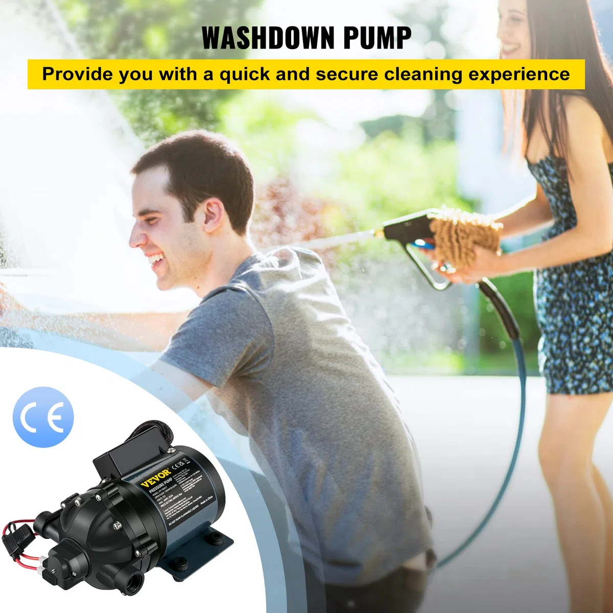 VEVOR Pompa Autoadescante 12 A per Lavaggio Auto Barche Camper Veicoli di Corrente Continua 240 W, Pompa d'Acqua di Lavaggio Portatile in ABS Portata Max. 31,8 L/min per Veicoli Mobile Ponte Barche