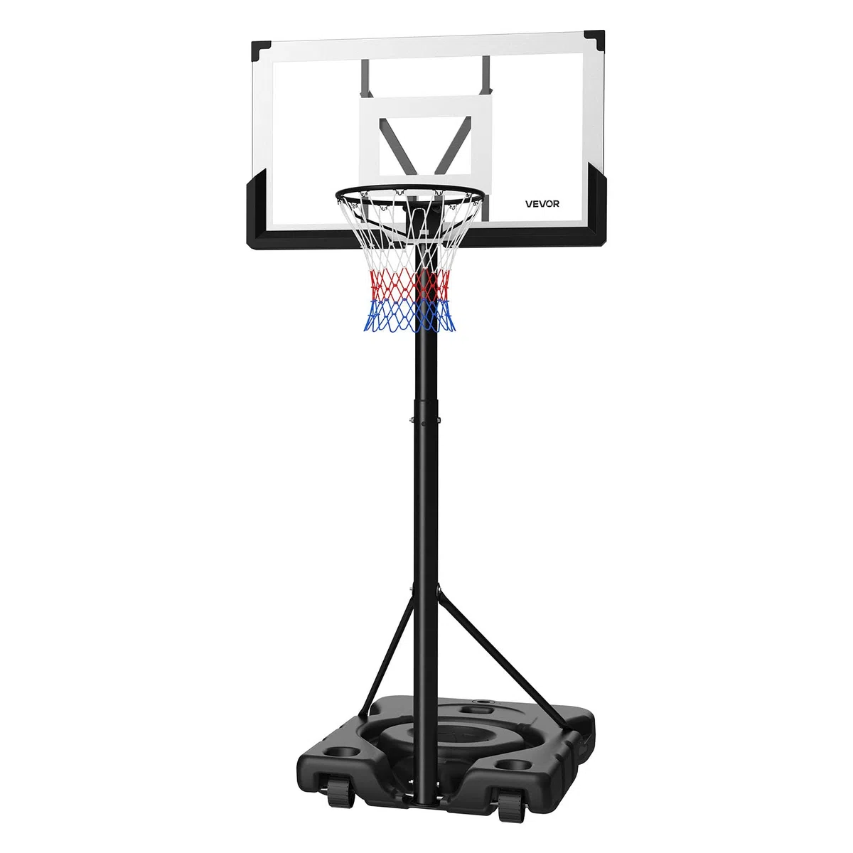 VEVOR Canestro da Basket da Esterno con Piedistallo Regolabile in Altezza Fino a 3,05 m con Ruote e Tabellone in PC da 1219,2 mm, Set di Tabelloni, Sistema di Canestro da Basket per Cortili, Piscine