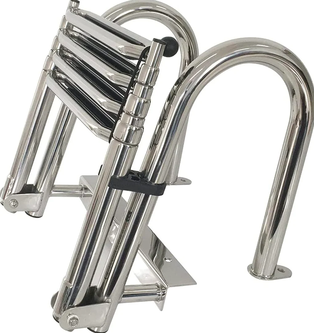 Scaletta Bagno Scaletta Barca Inox, Scalette Piscina Pieghevole con Corrimano E Ampia Pedaliera 4 Gradini Ponte Galleggiante per Piscina/Piscina Barca, Ingresso Poppa Marina