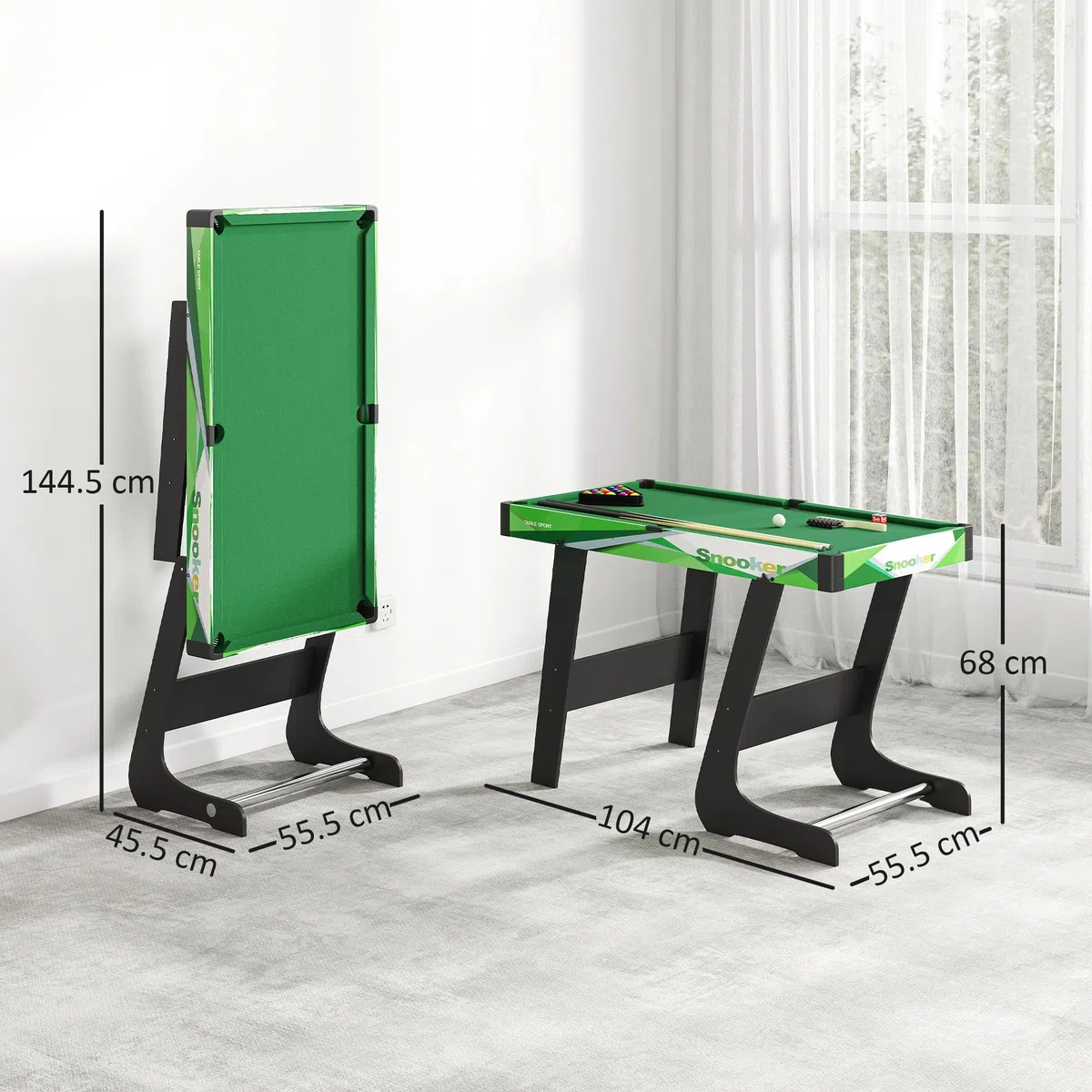 SPORTNOW Tavolo da Biliardo Pieghevole con Accessori, Stecche da Biliardo, Palle, Triangolo e Spazzola, Tavolo Biliardo Professionale per Adulti, 104x55.5x68 cm
