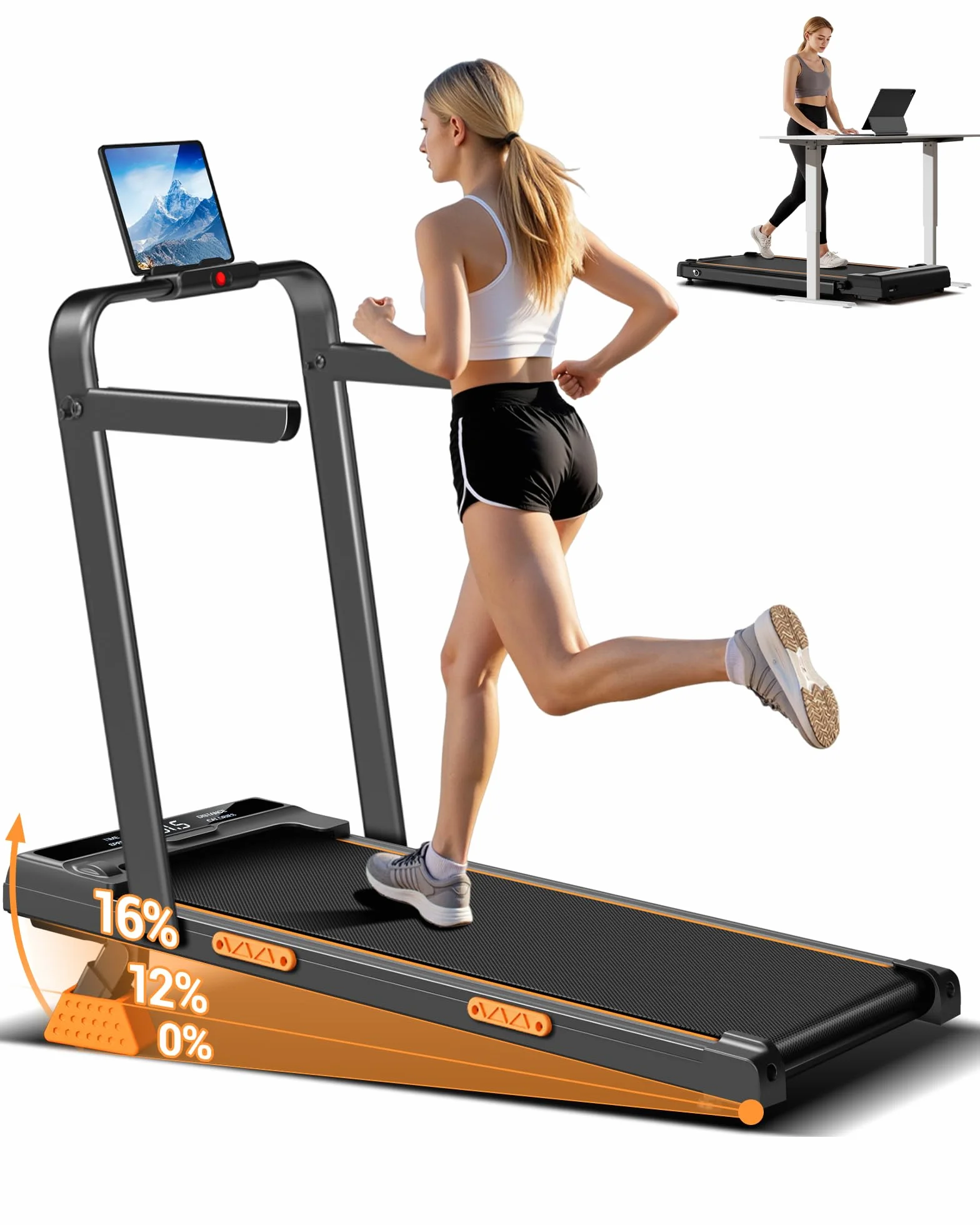 LONTEK Tapis Roulant Salvaspazio Elettrico con Inclinazione 16%, 10KM/H Tapis Roulant Elettrico Pieghevole, Schermo LED, Telecomando, 3.0 CV Mini Walking Pad, Tapirulan da Casa, Carico Massima 136KG