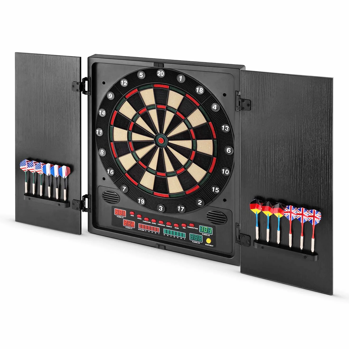 oneConcept Dartmaster 180 - tiro al bersaglio , bersaglio elettronico , freccette elettroniche , 8 giocatori , avversario virtuale , 9 pulsanti , indicatori LED , punte soft , 2 porte , nero