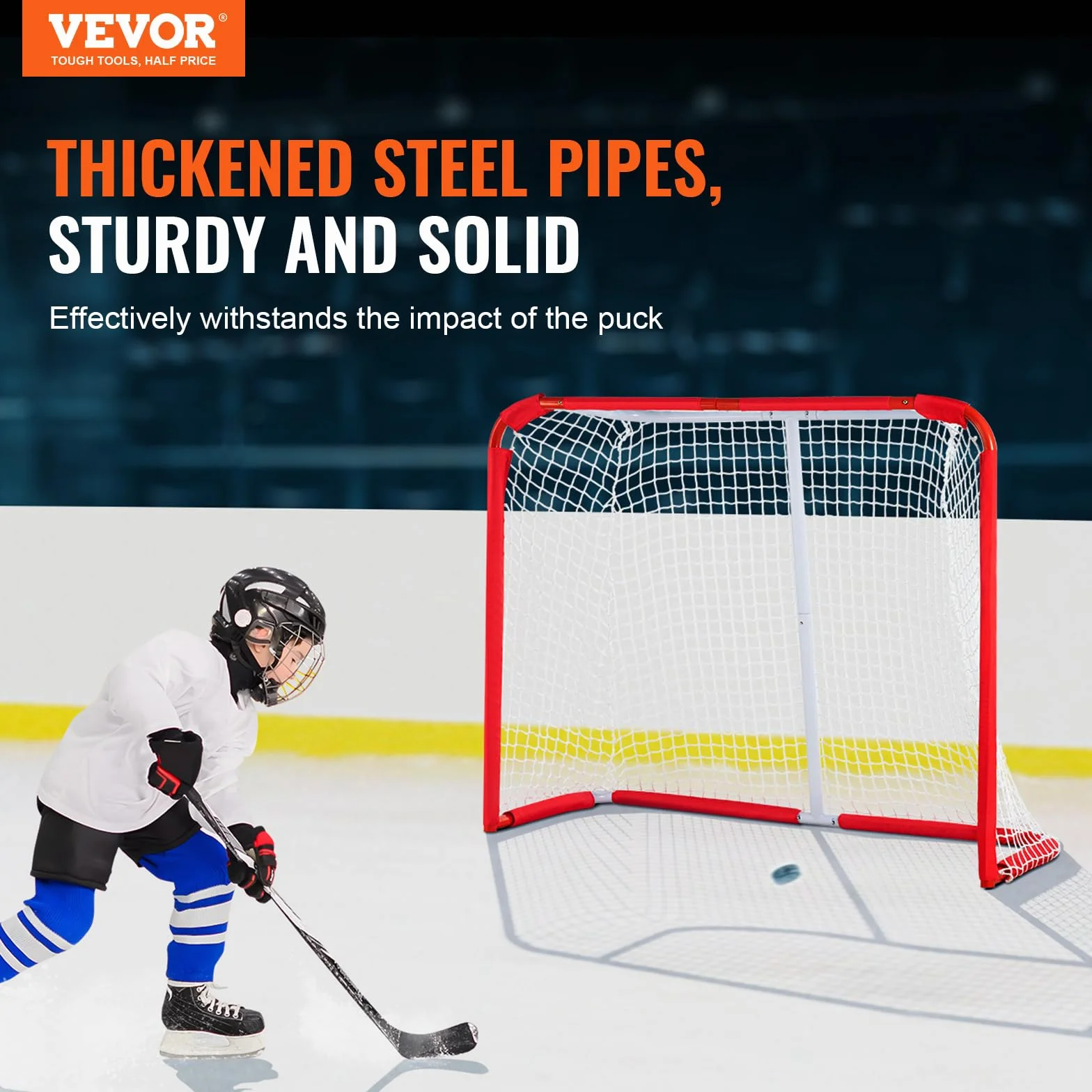 VEVOR Rete di Hockey per Strada, Porta da Hockey in Acciaio Interni Esterni, per Ragazzi Street, Roller per Bambini Allenamento, Set di Porte da per Hockey Junior, 137x112 cm, Bianco e Rosso