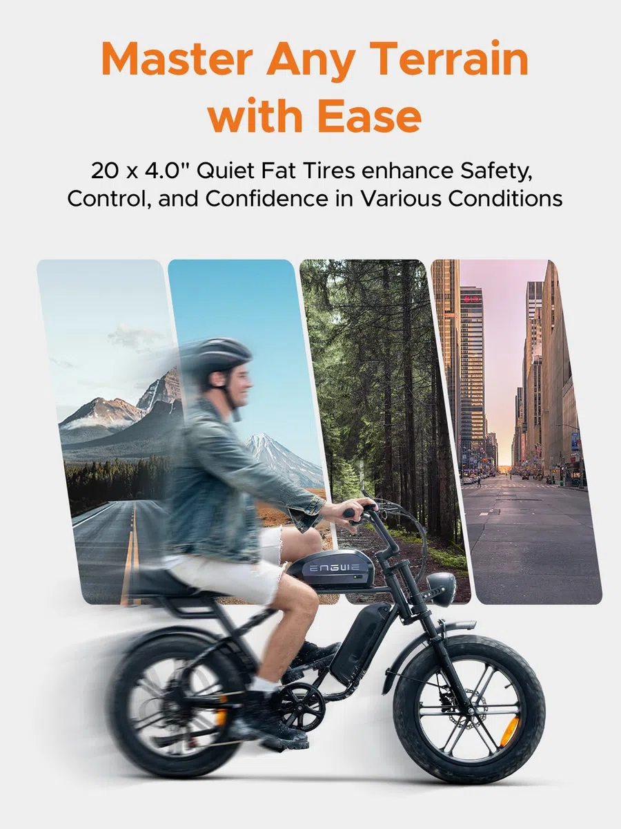 ENGWE M1 Bici Elettrica Uomo, 90KM/170KM,Autonomia Sistema con 20"×4.0 Fat Tire,48V 15.6AH/28.6AH E-bike Off-roade Cambio 7 Velocità e Sospensione Completa