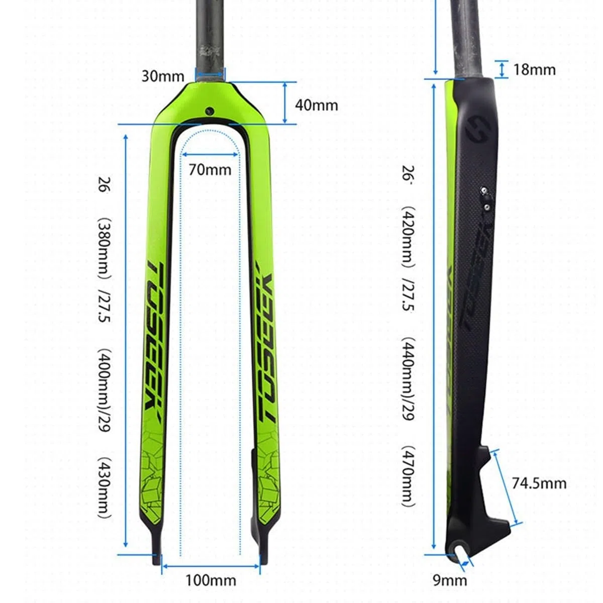 Forcella Rigida MTB in Fibra di Carbonio da 26", 27,5" e 29" con sgancio rapido QR 9x100mm per Freno a Disco, Forcella Anteriore Ultraleggera da 28,6mm con Tubo Dritto Senza Filet
