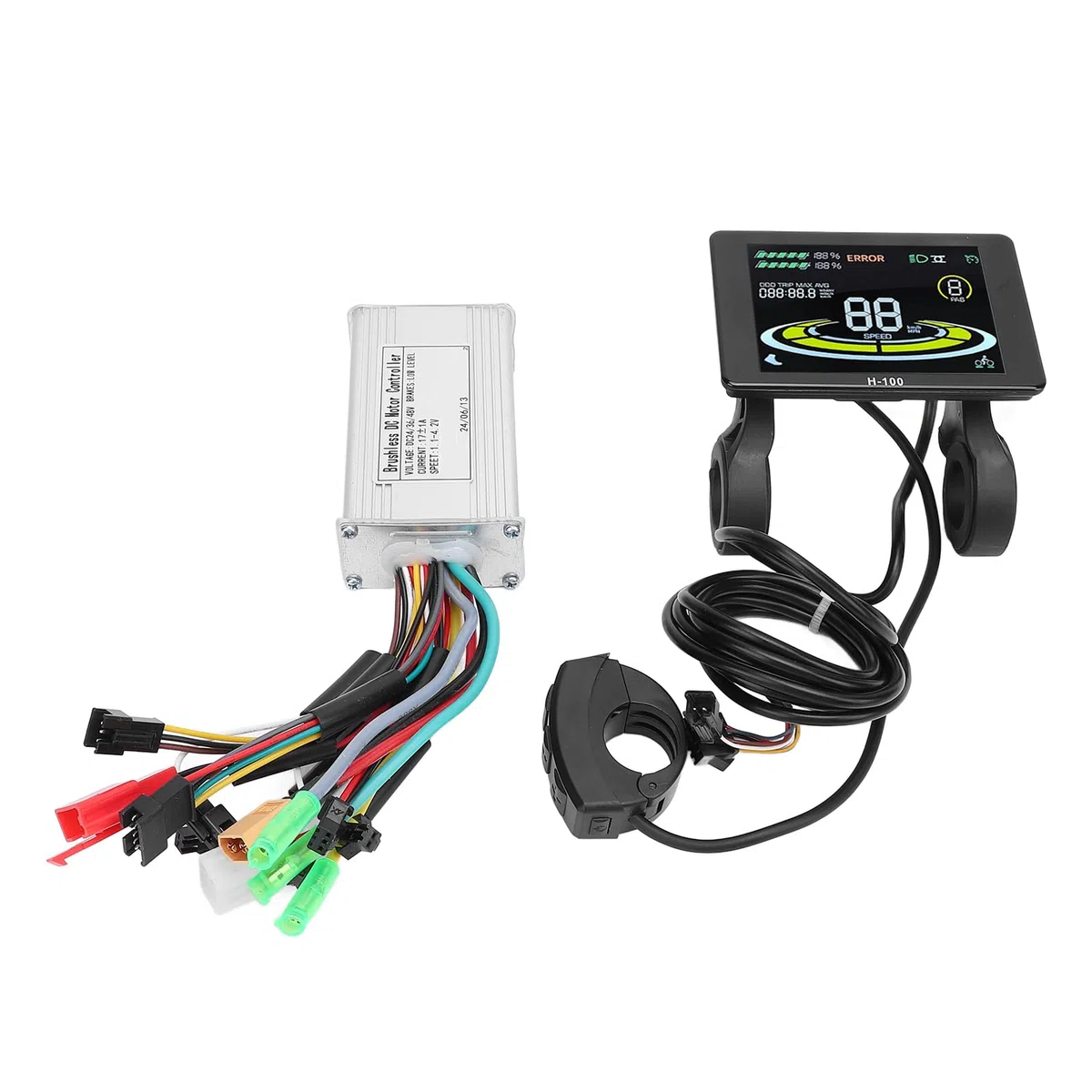 BuyWeek Kit Controller Brushless Bici Elettrica, 36V 48V 17A Controller Motore Brushless 3 modalità Onda Sinusoidale Centralina Bici Elettrica con Display LCD H100