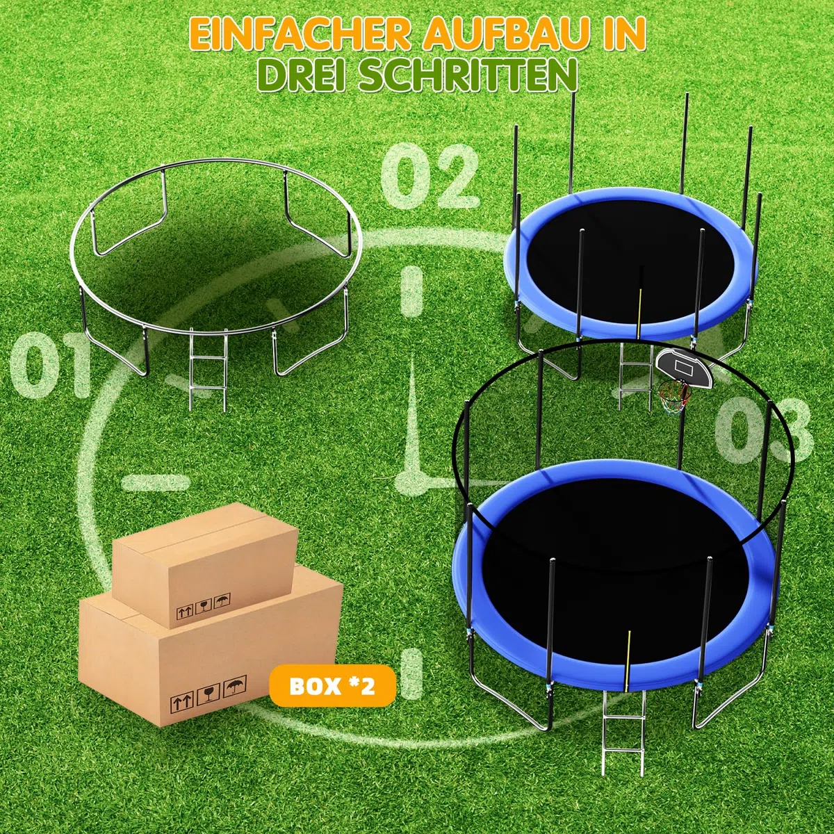Trampolino per esterni, diametro 305/366 cm, per bambini e adulti, per il tempo libero, con cestino da basket, scala e rivestimento antiruggine, portata 200/272 kg