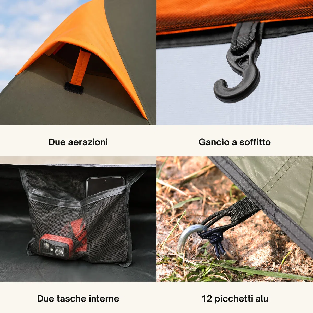 Trinordic Tenda Leggera 1-2 Persone – Tunnel Arco Singolo, 1,7 kg Peso Minimo, 3000 mm Impermeabile, Verde Oliva